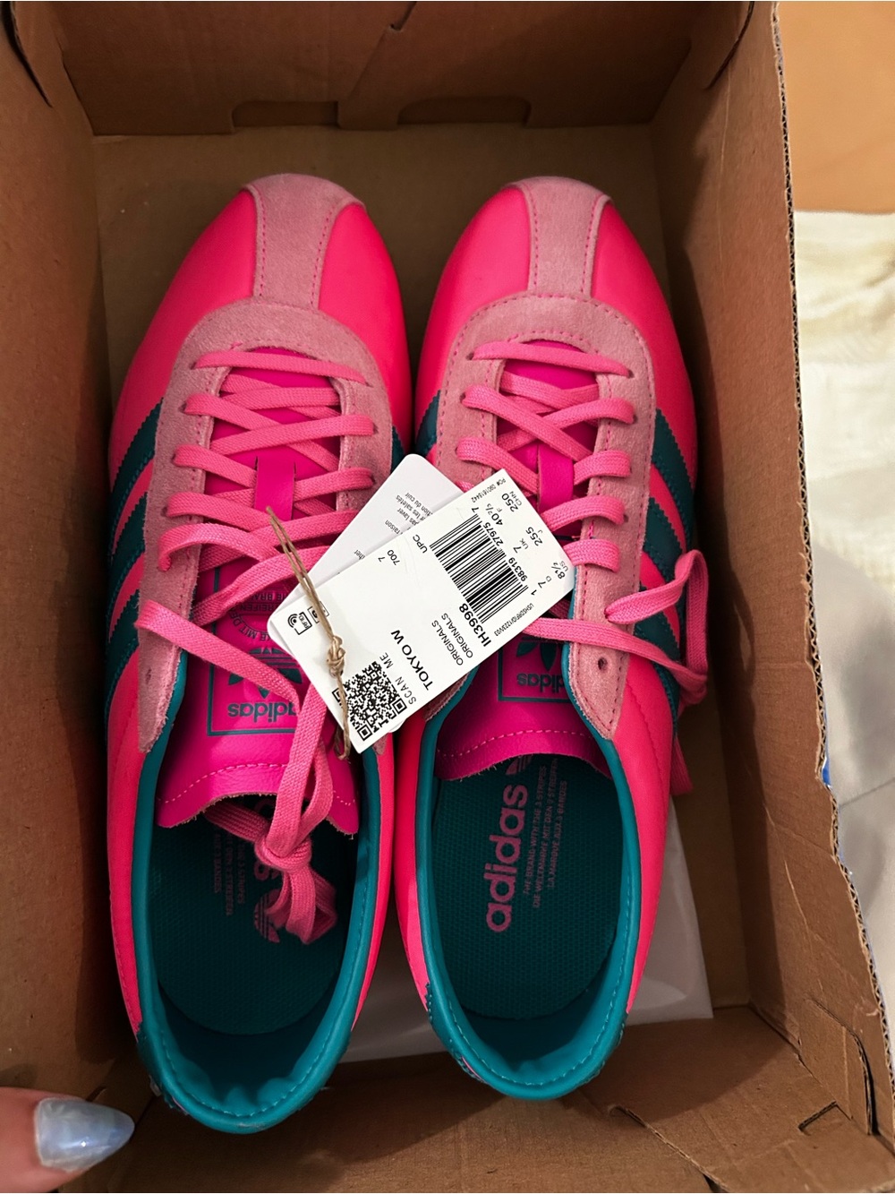 adidas Women Hot Pink Tokyo Sneakers with Teal Accents 8.5